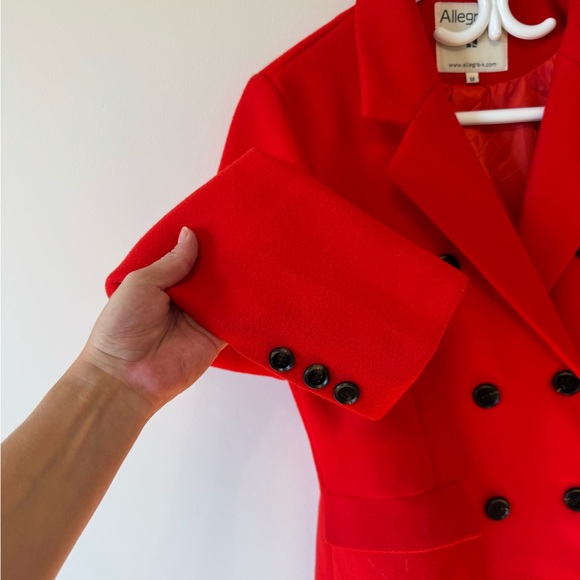Allegra K Solid red Winter  Long Warm Pocketed Pea Coat size medium - Picture 6 of 7